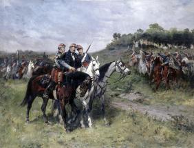 Le général Margueritte mortellement blessé à Floing (bataille de Sedan), le 1er septembre 1870.