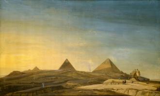 Les pyramides de Memphis, le Sphinx, au soleil couchant.