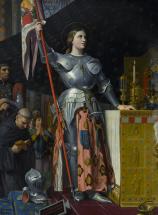 Jeanne d'Arc en armure tenant l'oriflamme