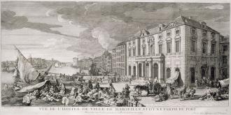 Vue de l'hôtel de ville et d'une partie du port de Marseille pendant l'épidémie de peste de 1720.
