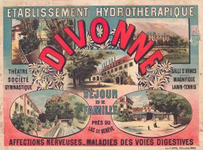 Affiche publicitaire pour l'établissement hydrothérapique de Divonne.