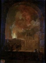 L'Incendie de l'opéra au Palais-Royal : vue de l'opéra en flammes