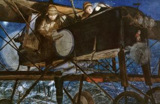Bombardement de nuit par un avion de type Bréguet-Michelin.