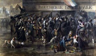 La Queue devant la boucherie. Siège de Paris en 1870.
