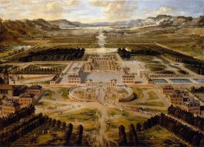 Vue du château et des jardins de Versailles.