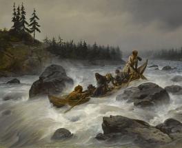  Le duc d'Orléans descendant le grand rapide de l'Eijanpaikka sur le fleuve Muonio (Laponie), août 1795