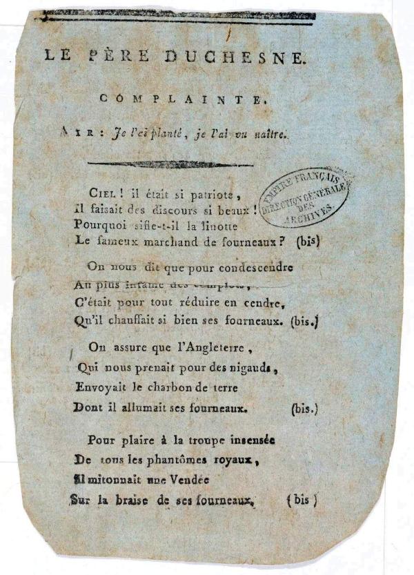 Complainte sur l'arrestation du Père Duchesne, 24 ventôse an II (13 mars 1794).