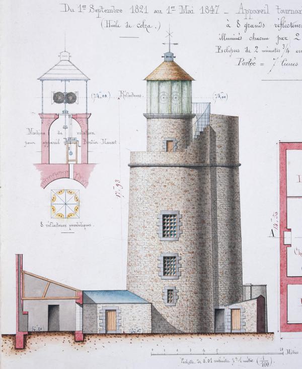 Vieux phare et phare primitif de Fréhel (Détail : du 1er septembre 1821 au 1er mai 1847).