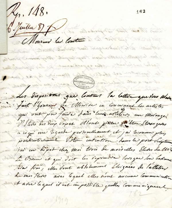 Lettre autographe de J. L. David au Comte d'angiviler. 21 juillet 1787, f.1.