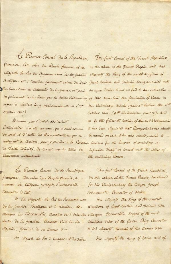 Traité d'Amiens - première page