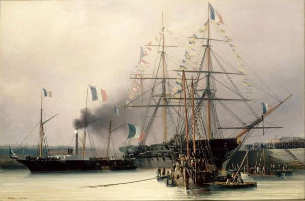 Transbordement des cendres de Napoléon Ier de la Belle Poule sur le vapeur 