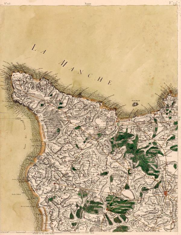 Carte de Cassini, détail de la feuille 125, Cherbourg