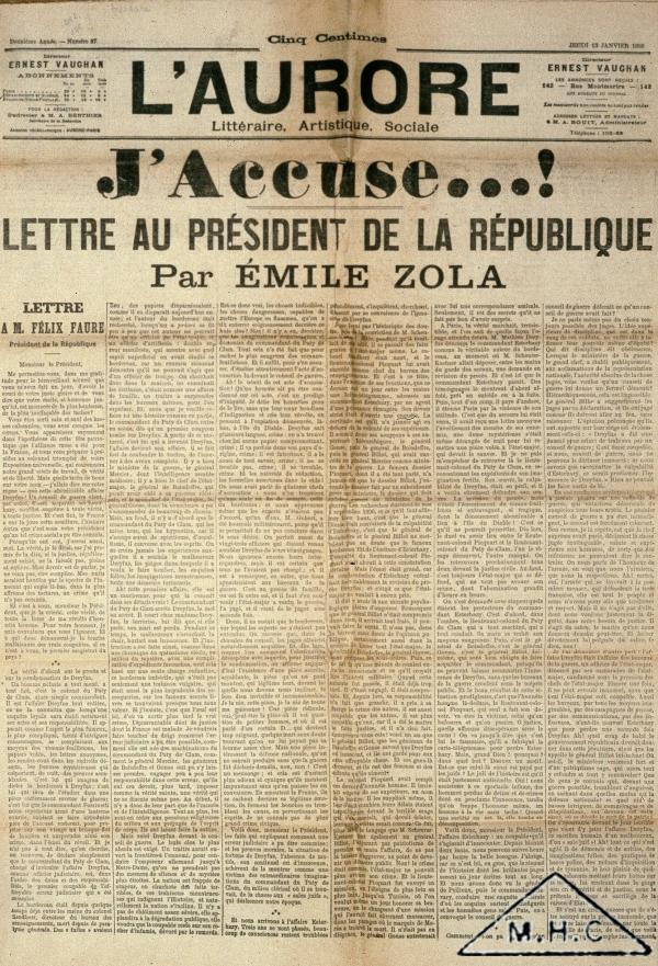 J'accuse... ! par Emile Zola dans L'Aurore.