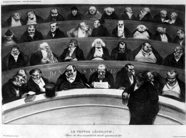 Le Ventre Législatif. Aspect des bancs ministériels de la chambre improstituée de 1834.