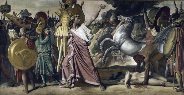 Romulus,vainqueur d'Acron, porte les dépouilles opimes au temple de Jupiter.
