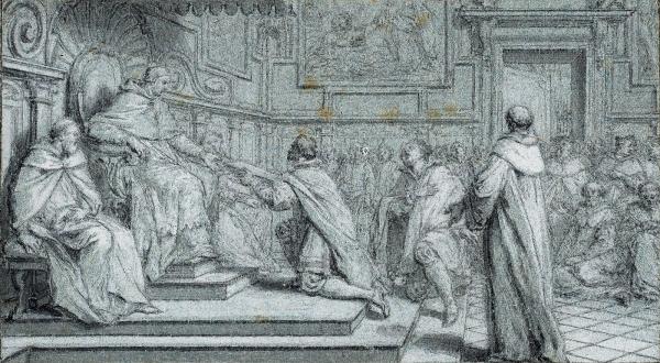 Henri VIII faisant offrir au pape Léon X un ouvrage contre Luther
