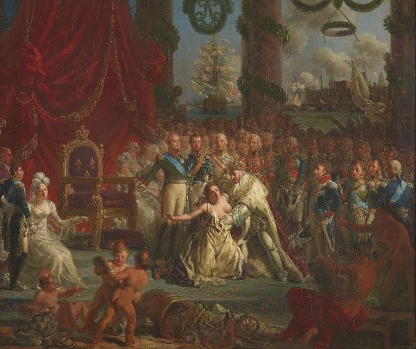 Louis XVIII relevant la France de ses ruines