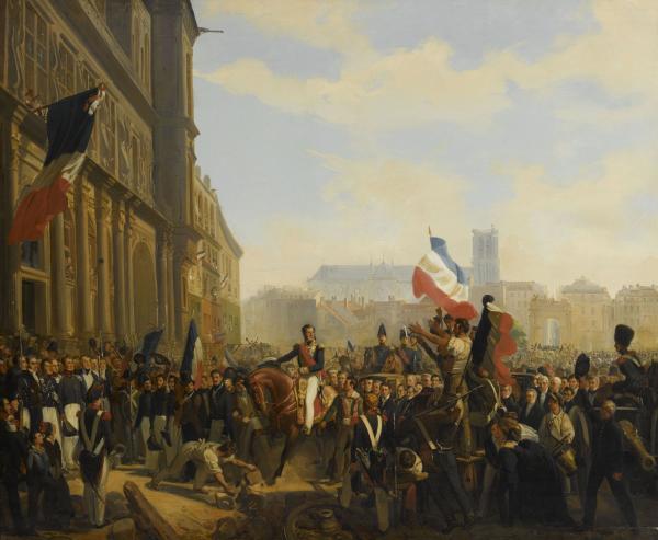 Louis-Philippe d'Orléans, lieutenant général du royaume, arrivant à l'Hôtel de Ville de Paris