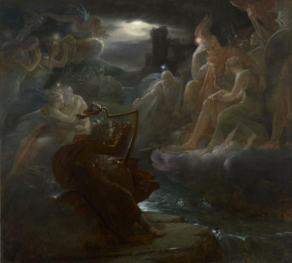 Ossian évoque les fantômes au son de la harpe sur les bords du Lora