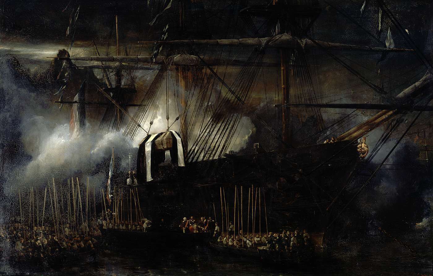 LE RETOUR DES CENDRES DE NAPOLÉON Musée national du Château de Versailles Transbordement des restes de Napoléon à bord de La Belle Poule. Eugène ISABEY (1803 - 1886) 15 octobre 1840 1842 LE RETOUR DES CENDRES DE NAPOLÉON Musée national du Château de Versailles Transbordement des restes de Napoléon à bord de La Belle Poule. Eugène ISABEY (1803 - 1886) 15 octobre 1840 1842