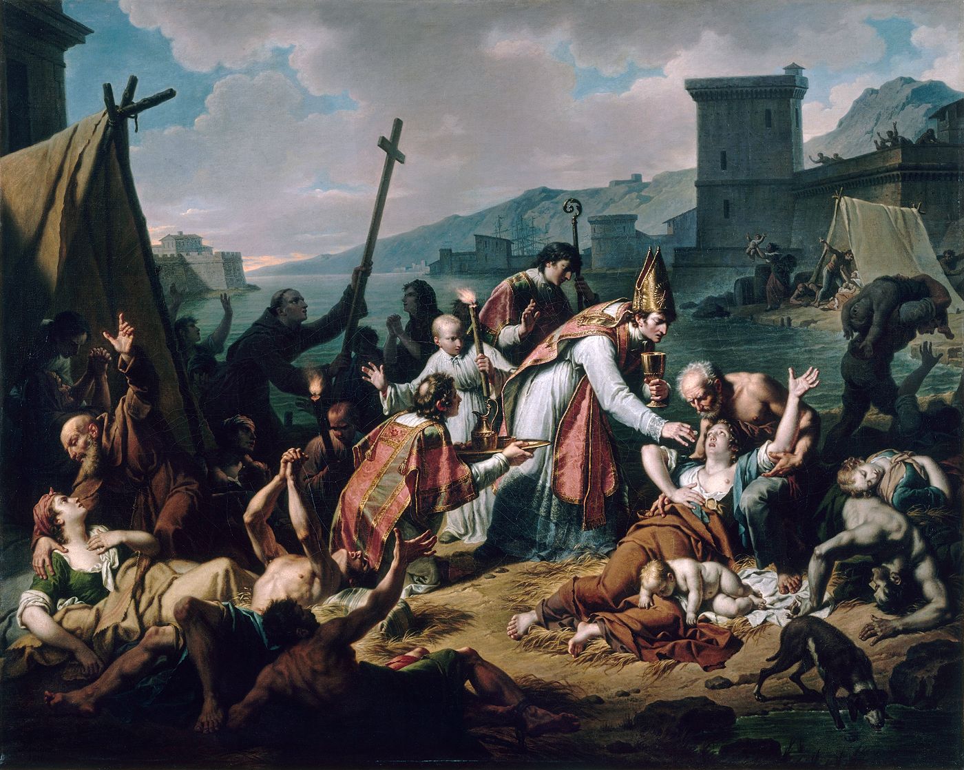 Le Dévouement de Monseigneur de Belsunce durant la peste de Marseille en 1720. Nicolas-André MONSIAU (1754 - 1837) 1720 Musée national du Château de Versailles 